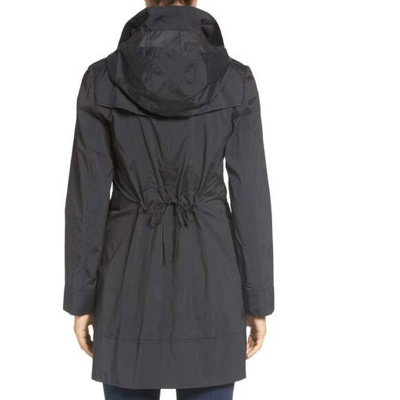 Cole Haan | Women's Small | Black Rain Jacket Tie Waist in Back Hide-Away Hood - Picture 2 of 11